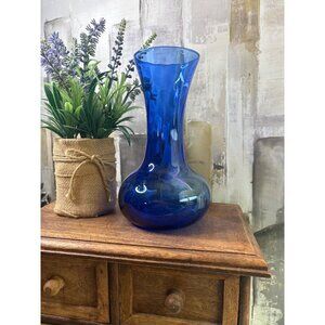 Indiana Glass Cobalt Blue Vase Swirl Vintage 8"